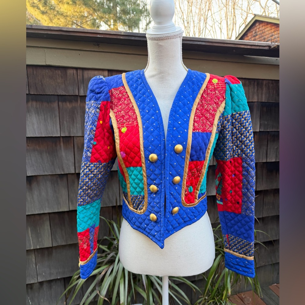 Vintage 80s Jeanne Marc quilted jacket multicolor metallic size XS 4/6 USA